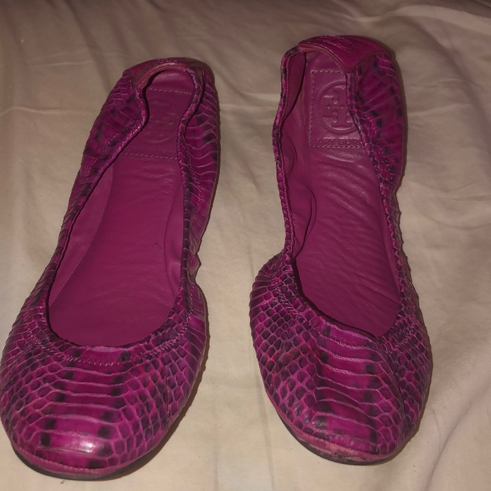 Tory Burch ballet flats pink snake skin